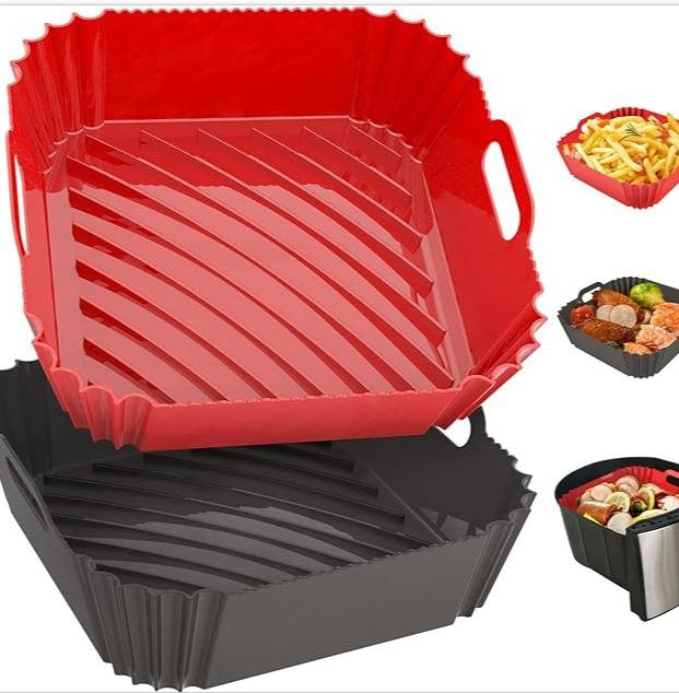 Dark gray reusable silicone air fryer basket liner, 22cm square