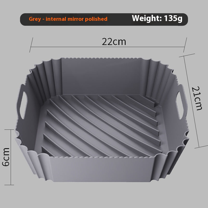 Dark gray reusable silicone air fryer basket liner, 22cm square